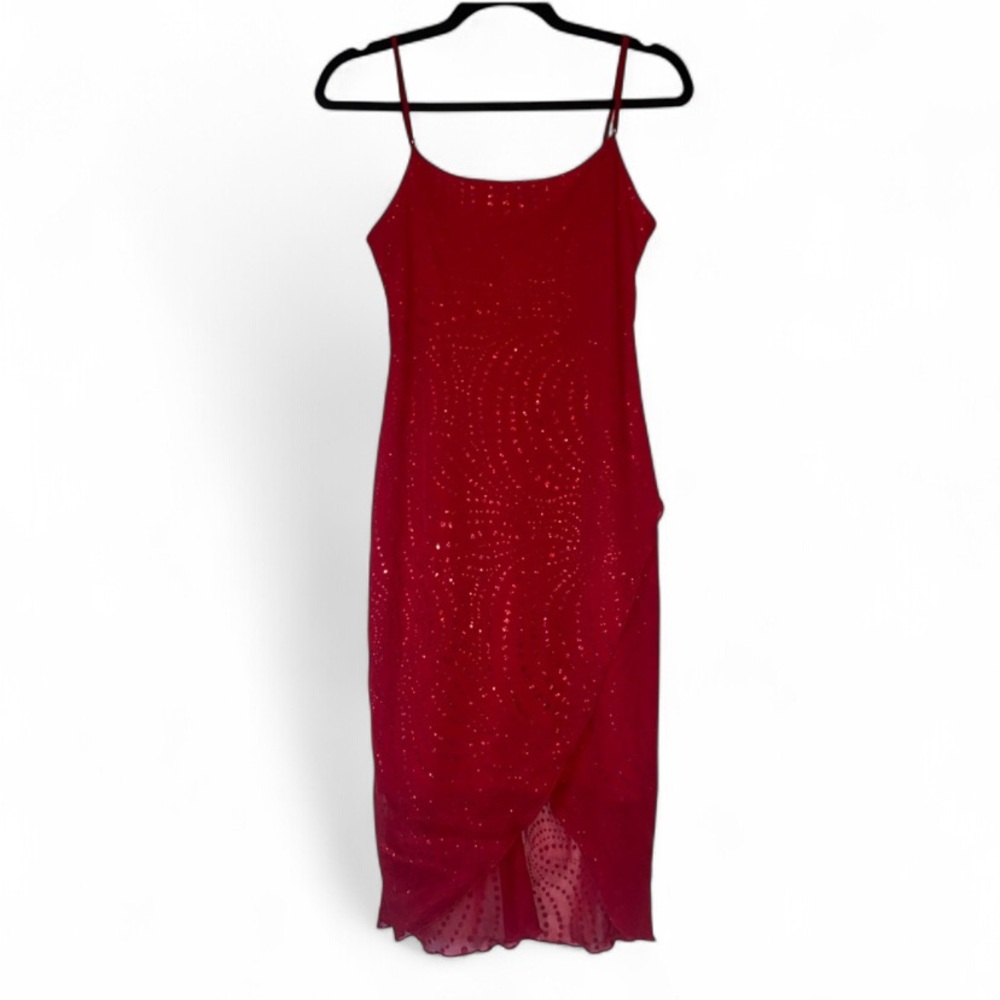 Y2K glitter red mesh dress